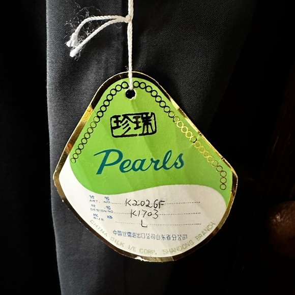 Pearls Sz Large Vintage Oriental Black Embroidered Dragon Kimono NWT - Picture 3 of 8